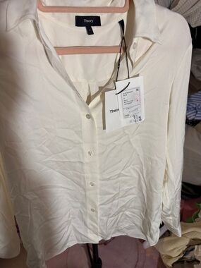 Theory Off-White Button Front Blouse